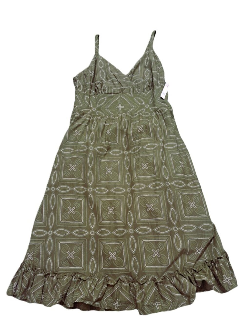 Apt.9 Women's Olive Green Ruffled Midi Summer Vacation Dress Smocked Back Sz 14